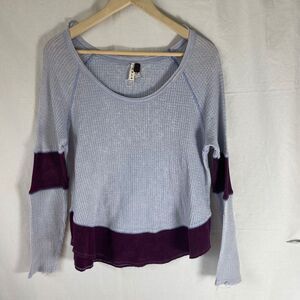 Free People.We The Free  Pale Blue Purple Waffle Weave Long Sleeve‎ Tee S…